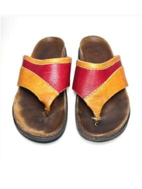 John Fluevog Red + Orange Leather Toe Post Sandals | 8.5